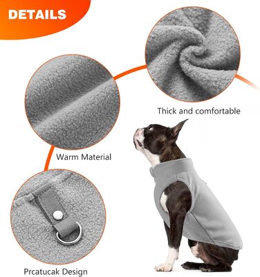 Теплий зимовий жилет для собак PETCUTE з отвором для повідка, сірий, для малих, середніх та великих собак