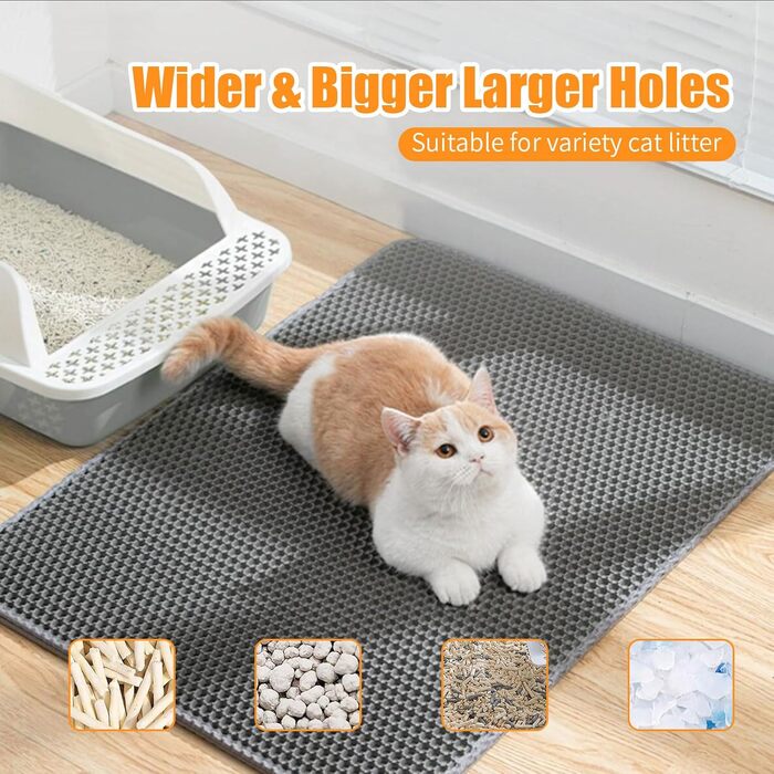 Килимок для котячого туалету Asoway Katzenklo 80x60 см, вологостійкий, з антиковзаючим покриттям, двошаровий, з дизайном стільових сот