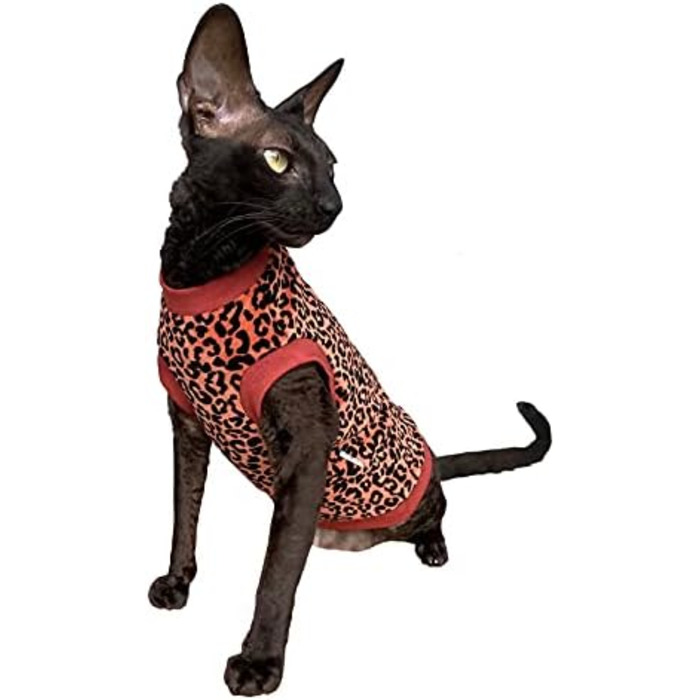 Футболка для кота Сфінкс з органічної велюрової тканини з леопардовим принтом (L), червона