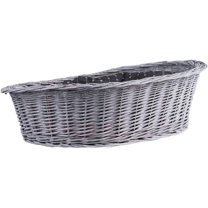 Корзина для собак та котів з плетеної лози, 80x60x26 см (Сірий/Чорний)