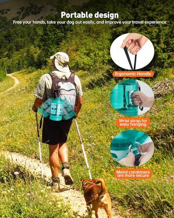 Травельна пляшка для собак - годівниця для води, витокозахисна, для великих тварин, ідеальна для прогулянок, кемпінгу, пляжу (м'ятно-зелена)