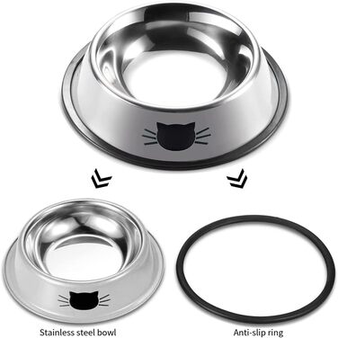 Набір мисок для котів Katzennäpfe: 4 шт. з нержавіючої сталі, протиковзкі, для води та корму, підходить для котів та цуценят