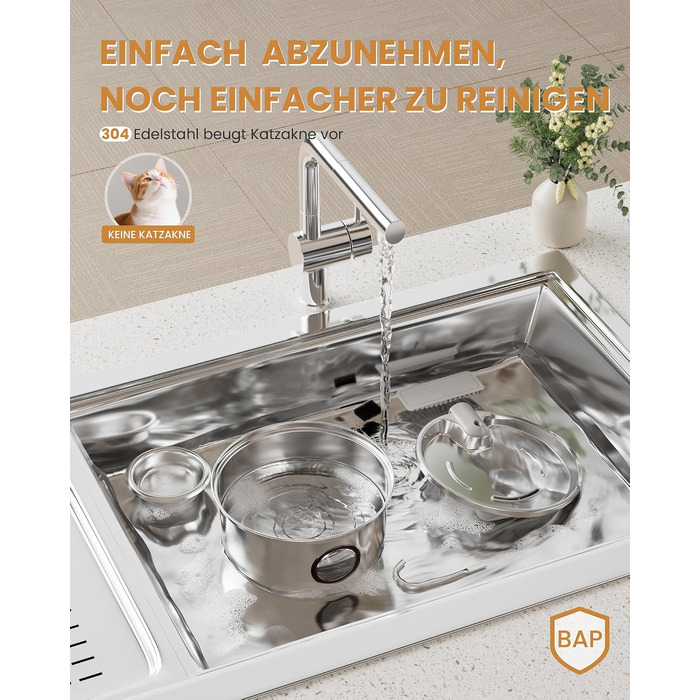 Фонтан-поїлка для котів Kittyspout з нержавіючої сталі, 3.2 л, з набором з 3 фільтрів