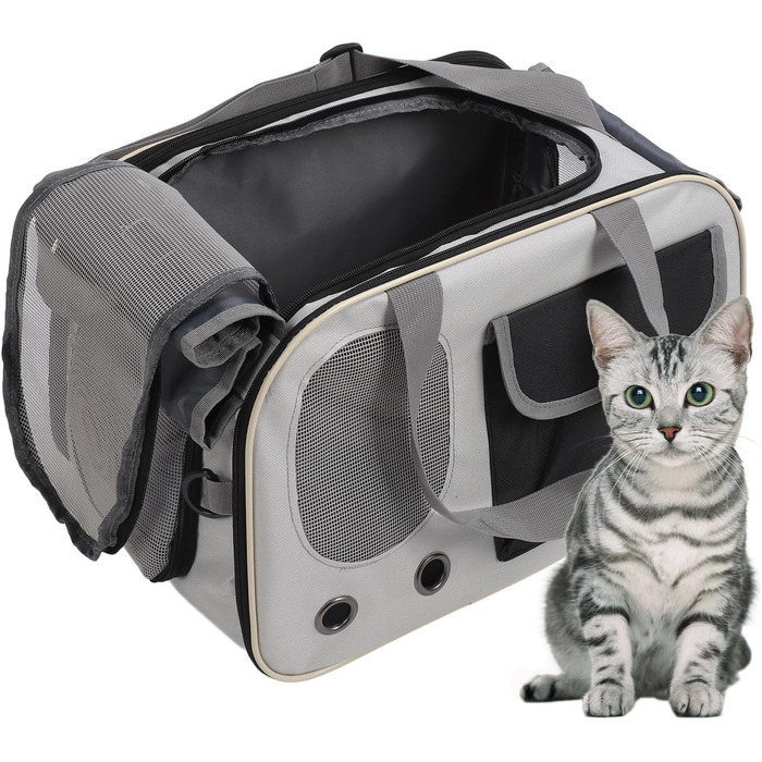 Транспортна переноска для котів та собак LUCKDANO, складана, з регульованим ременем, міцна, стильна (BLACK)