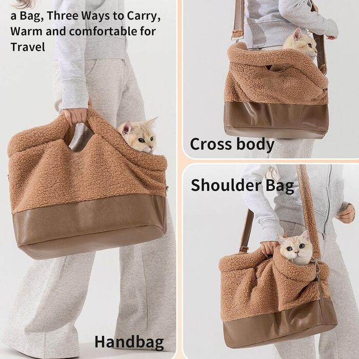 Транспортна сумка для котів та собак Yiohejy - тепла, водонепроникна, з ременем безпеки, для малих та середніх порід, коричнева