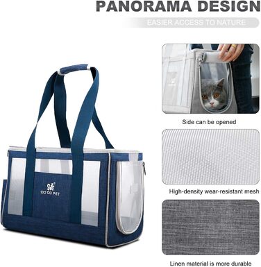 PETCUTE переносна сумка-переноска для собак та котів з виймальною підстилкою, бічні кишені, страховий поводок, дихаюча переноска для маленьких собак, схвалена авіакомпаніями, блакитна