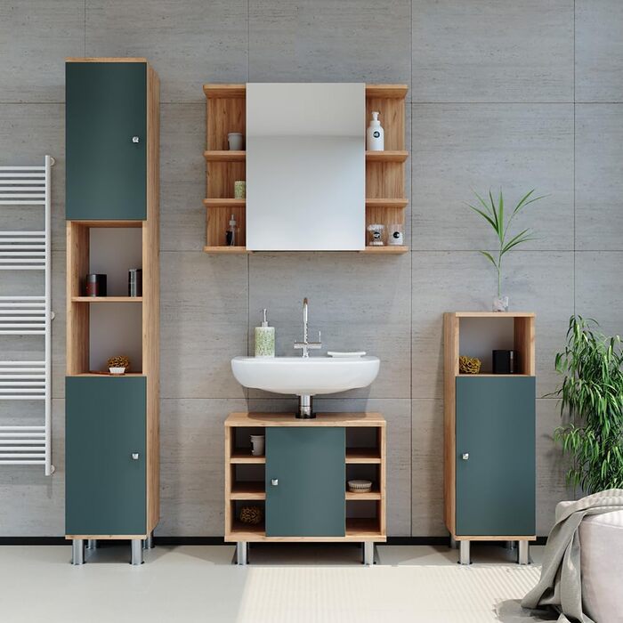Пенал для ванної Vicco Fynn, антрацит/золотий, 30x95 см, зелений