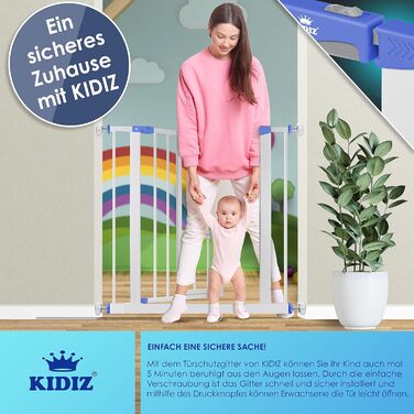 Захисне ворота KIDIZ® для дітей, собак та котів | Без свердління, розширюване, поворотне | Розмір: 74-87 см, блакитне