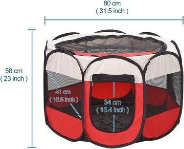 Клітка-манеж для тварин XhuangTech: собаки, коти, цуценята, 80x80x58.4 см, м'який матеріал, портативна, складна, для дому та вулиці, бежево-червона
