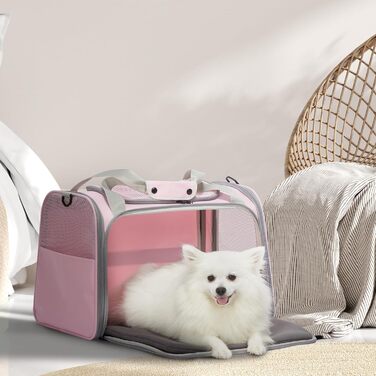 Транспортувальна сумка Petsfit для котів і малих собак, легка, з ременем безпеки та розширюваним килимком, рожева