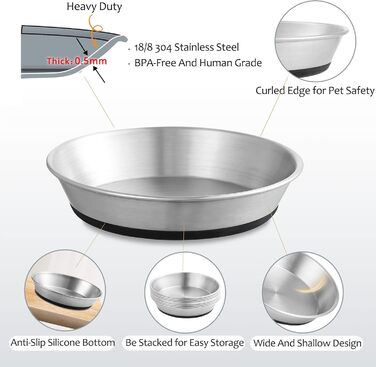 Миски для котів з нержавіючої сталі, зручні для вусів, плоскі, для корму та води, з неслизькою силіконовою основою, міцні, запасні металеві пластини для підставки, 3 шт.