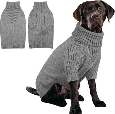 Теплий в'язаний пуловер для великих собак, термо-пуловер, святковий пуловер, ролkragen для великих собак, чорний. Підходить для хлопчиків та дівчаток.