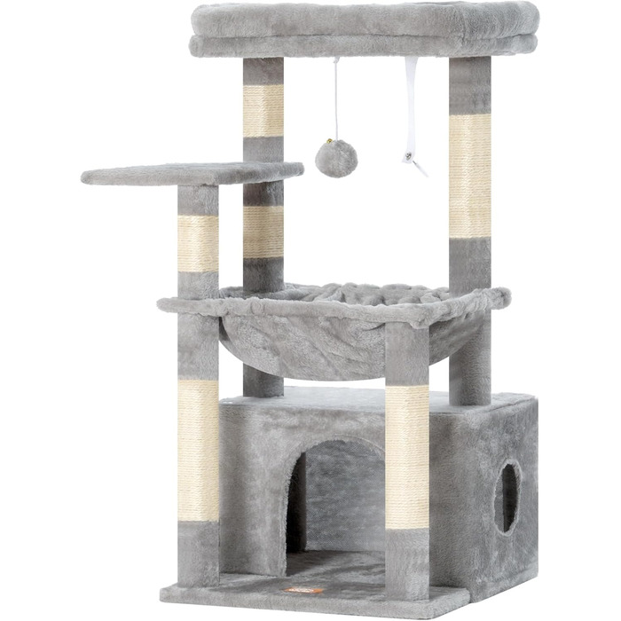Котячий будиночок Heybly HCT008SW: міцний котячий будиночок з великим м'яким лежаком, місцем для сну та сизалевими стовпчиками для дряпання, сірий