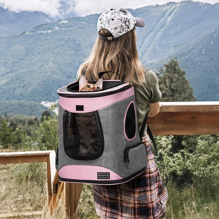 Рюкзак для кота та собаки Petsfit - зручний та дихаючий, до 5 кг, з сіткою та регульованим ременем, зелений (сірий & рожевий)