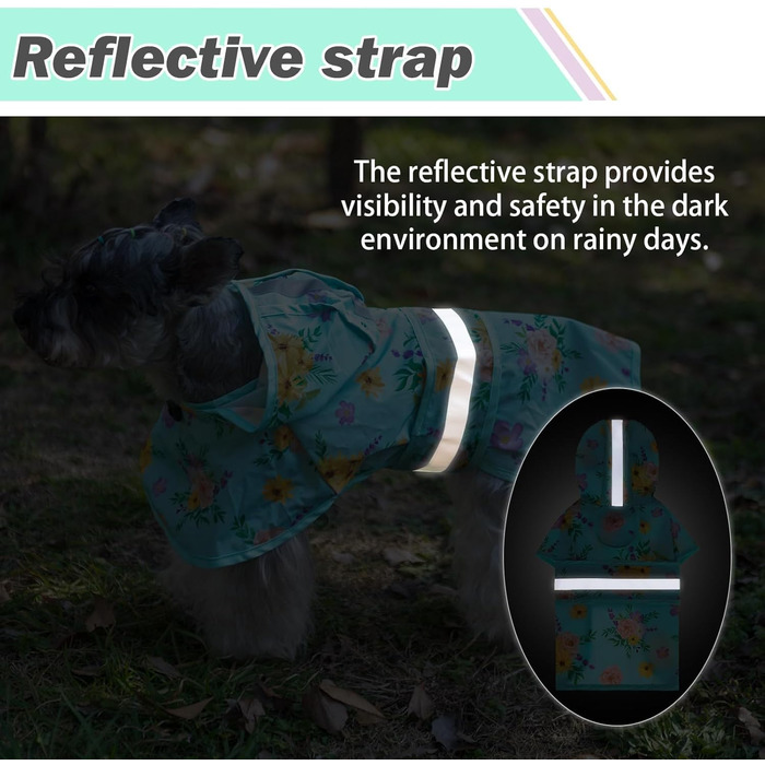 Дощовик для собак Kooltail з капюшоном, зелений (квітка), для маленьких та середніх собак, водонепроникний, з отвором для повідка