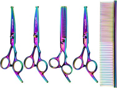 Набір ножиць для грумінгу собак 6-в-1: прямі, зігнуті, для начісування та проріджування. Професійний набір для догляду за шерстю собак