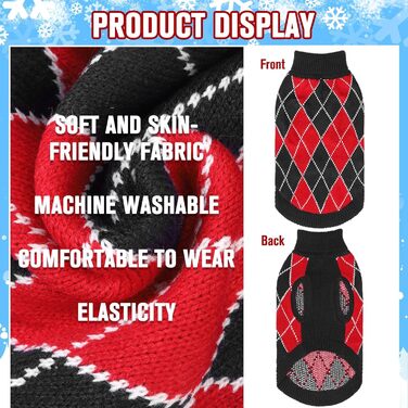 KOOLTAIL Теплий зимовий светр-гетр для собак середніх та великих порід, теплий зимовий одяг для тварин, червоний та зелений колір