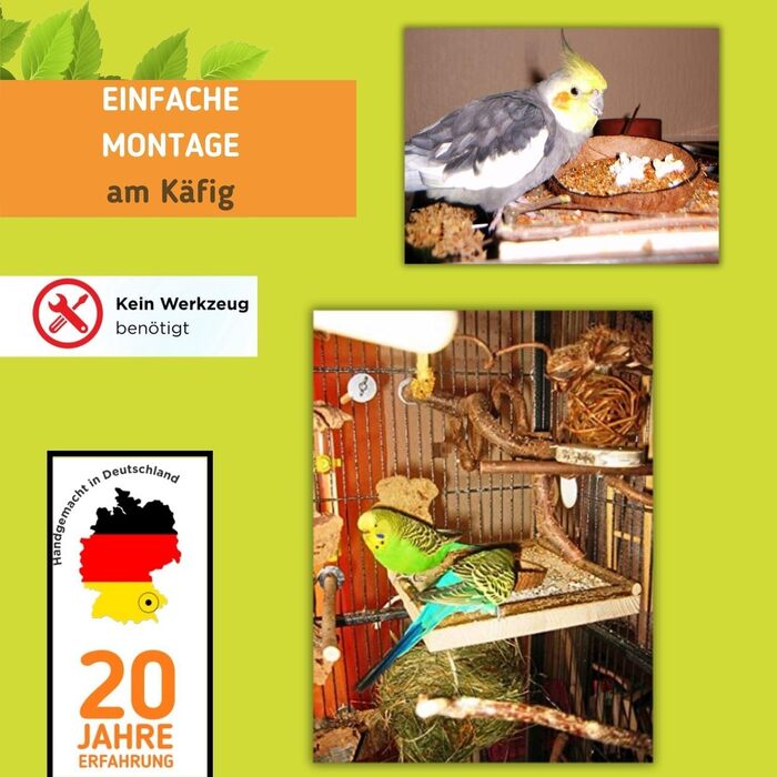 Сидіння для птахів Vogelgaleria з кокосовою мискою, знімна годівниця, іграшка та кормове сидіння для папуг і канарок