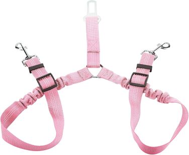 Ремінь безпеки для собак у машину, подвійний, еластичний, регульований, з амортизатором та карабіном для маленьких та середніх собак (рожевий)