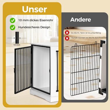 BEWISHOME Клітка для собак, 81 см, дерев'яна, з 3 дверцятами, біла, для дому, Beistelltisch (табличка), 81x55x67.5 см, EMGL03W