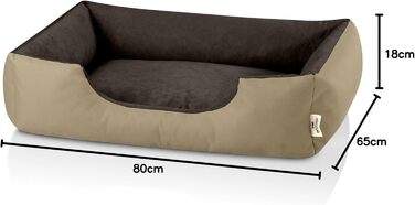Лягушковий лежак для собак BedDog L - м'який лежак-кошик, диванчик, лежак-софа для собак середніх та маленьких порід NAMIBSAND (бежево-коричневий), 80 x 65 x 18 см, знімний чохол, можна прати