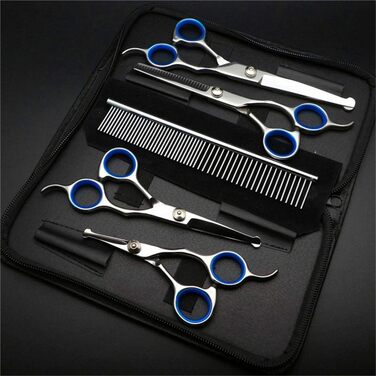 Набір професійних ножиць для грумінгу собак та котів, набір для стрижки та витончення шерсті, нержавіюча сталь, безпечні закруглені кінчики, блакитний колір