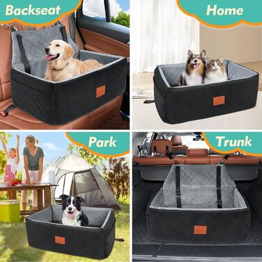 Автокрісло для собак великих та середніх порід (до 25 кг) з м'яким кріслом та 2 ременями безпеки (чорний/сірий)