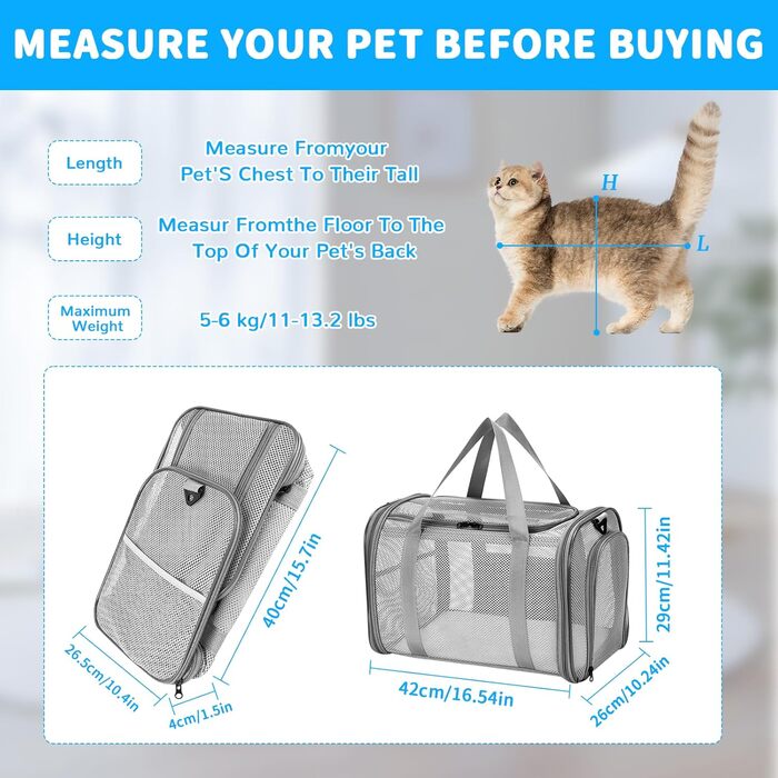 Транспортна сумка для кота та собаки, складана переноска для тварин, 42x26x29 см