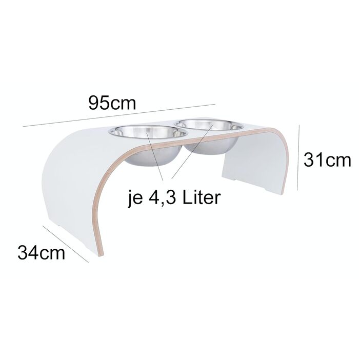 Набір мисок для собак ilaCasa - 2 шт. Підвищені, подвійні миски для корму та води. Підходить для собак великих порід, колір: білий