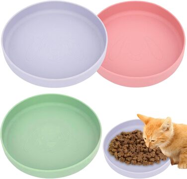 Набір мисок для котів (3 шт.) - зелений, рожевий, фіолетовий, 18 см, силікон, для сухого та вологого корму