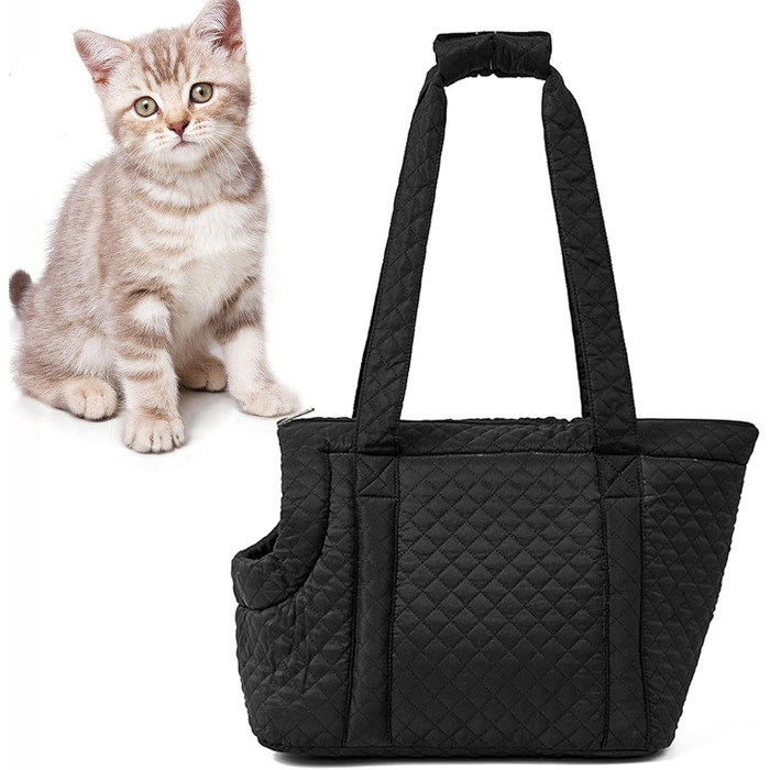 Чорна сумка-переноска для собак та котів, 44 x 30 x 23 см, легка, з ґудзиками, для подорожей та повсякденного використання
