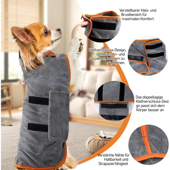 Рушник для собак великих порід, халат для собак, з застібкою на липучці, швидко поглинає воду, розмір XS