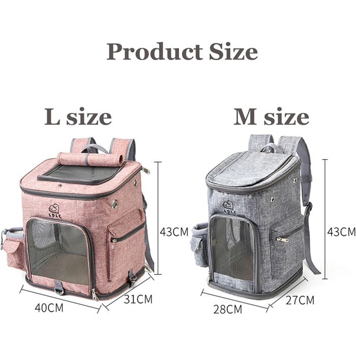 Рюкзак-переноска для собак та котів з сіткою, високоякісна переноска для маленьких собак, котів, кроликів, 28x27x43 см (Сірий, M)