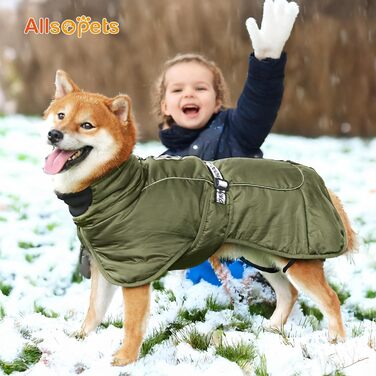 Зимовий теплий одяг для собак ALLSOPETS з відбиваючими елементами, розмір 3XL, армійний зелений