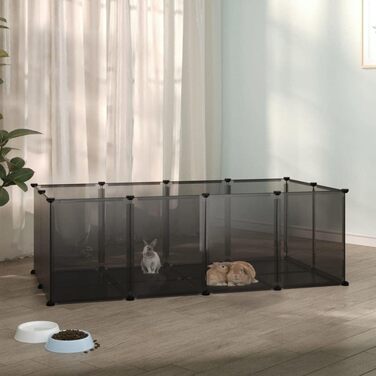 Клітка для дрібних тварин vidaXL, чорна, 144x74x46,5 см, пластик та сталь, вольєр для домашніх тварин