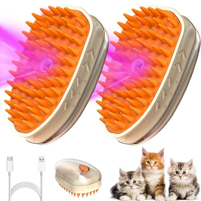 Двокомплект щіток для котів з парою та ультрафіолетовим світлом, 3-в-1: чищення, стрижка, масаж. Підходить для довгої та короткої шерсті, також для собак