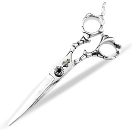 Набір ножиць для грумінгу собак 6 дюймів: прямі та розріджуючі ножиці для професійного догляду за шерстю. Срібний колір, регульований гвинт, з візерунками.