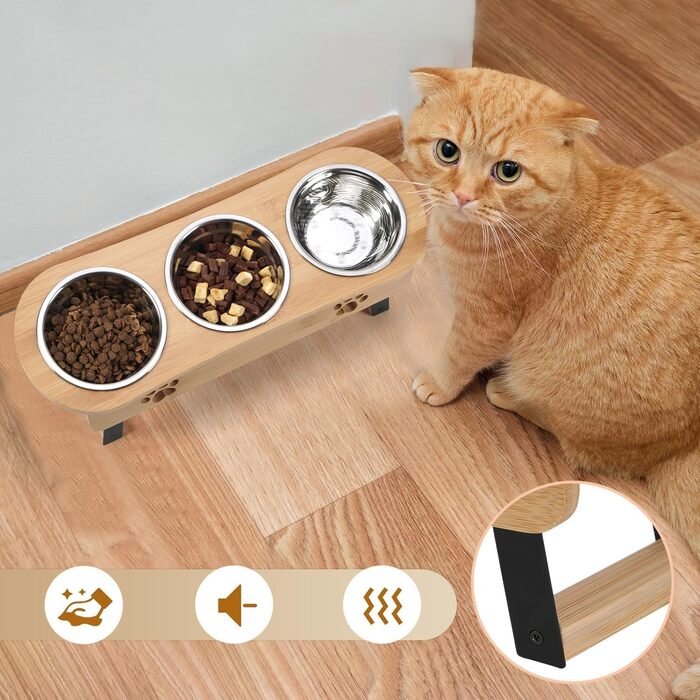 Підвищені годівниці для котів Optyuwah - набір 3 шт. з регулюванням висоти, з нержавіючої сталі, для води та корму, підходять для котів та маленьких собак, жовті