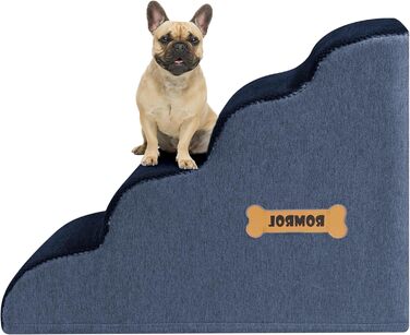 Сходинки для собак та котів Romrol – 4 сходинки, м'який Memory Foam, неслизьке покриття, для захисту суглобів, синій