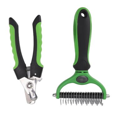 Набір для грумінгу тварин: гребінець для підшерстка та кусачки для нігтів, 9 та 17 зубців, нержавіюча сталь, ергономічна ручка. Догляд за шерстю, безпечний для чутливої шкіри, для собак, котів та кроликів