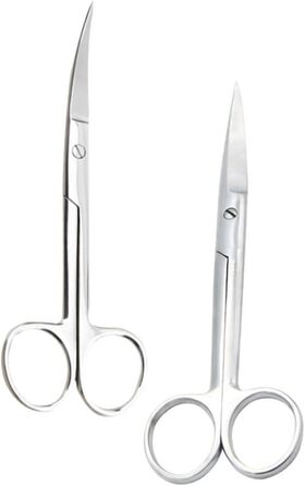 Набір з 2 ножиць для грумінгу тварин з нержавіючої сталі з прямим та вигнутим лезом, ергономічні ручки, для салону або дому