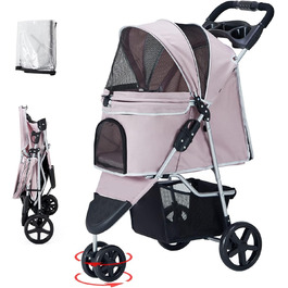 Візок для собак до 15 кг, складний, з кошиком для зберігання, сіткою, захистом від дощу, рожевий