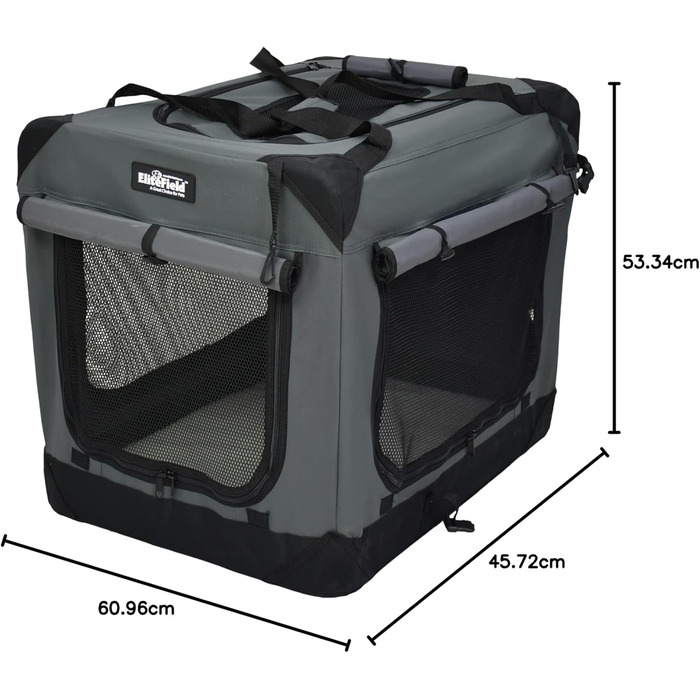 Клітка для собак EliteField з 3 дверцятами, складана, м'яка, з сумкою для перенесення та флісовою підстилкою, для дому та вулиці, 91.4 x 61 x 71.1 см