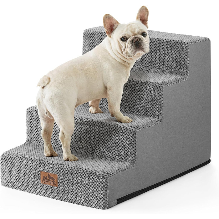 Сходинка для собак, 5 сходинок, 60 см, сіра. Підходить для маленьких собак, котів, ліжко, диван, авто. Виготовлена з високощільним пінопластом, знімний чохол. Розміри: 60x45x45 см