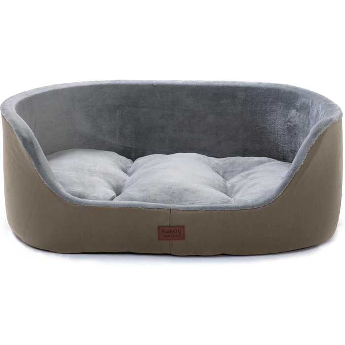 Кругле ліжко для собак середніх порід Raikou, м'яке та зручне, ковзаюче та стійке до подряпин, 75 x 54 x 27 см, коричневе