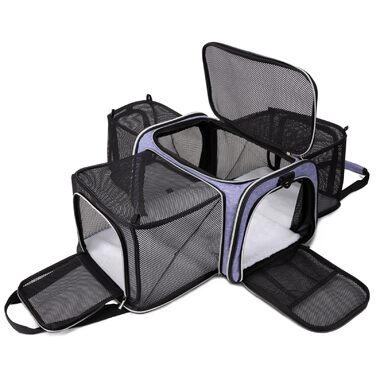 Сумка-переноска для котів та собак BAGLHER (фіолетова L 44x30x29 см) - для авіаперевезень, розширювана, м'яка, з флісовою підкладкою