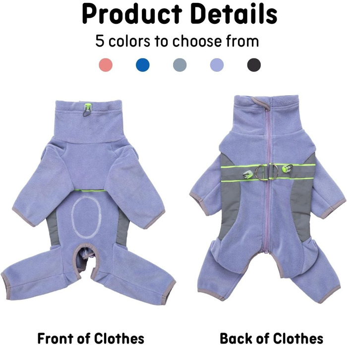 Флісовий теплий зимовий костюм для собак BT Bär з кільцем D, світловідбиваючими елементами, для малих та середніх собак (S, фіолетовий)