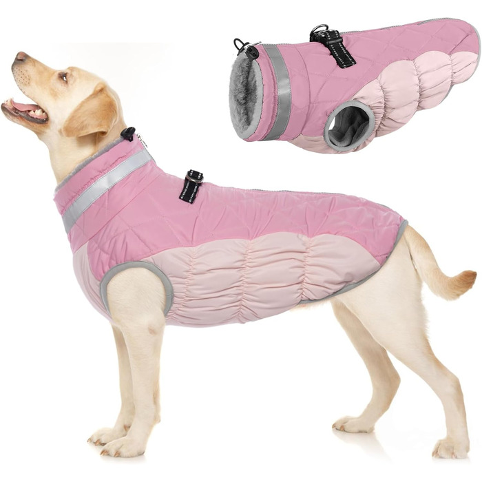 Зимовий теплий куртка для собак середнього розміру, водонепроникний, з регулюванням та світловідбиваючими смугами (Рожевий, M)