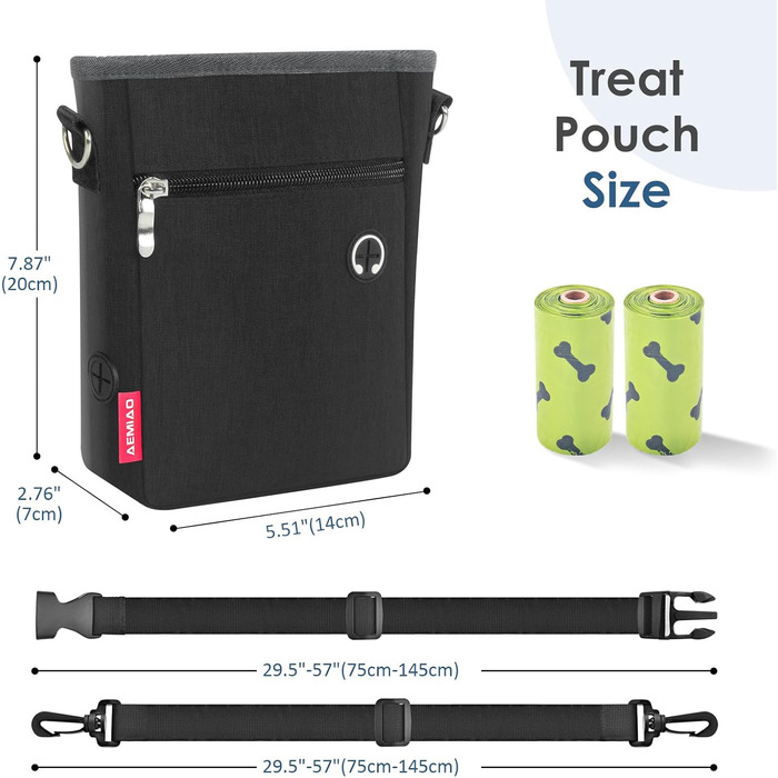 Лекарства для собак з магнітною застібкою, сумка для дресирування собак з знімною внутрішньою кишеню, багатофункціональна сумка для ласощів для собак зі змінним дозатором відходів, сіра (чорна)