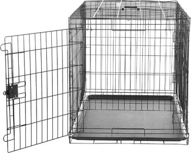 Складана металева клітка для собак Amazon Basics з подвійними дверима, піддоном, чорна, 107x71x76 см